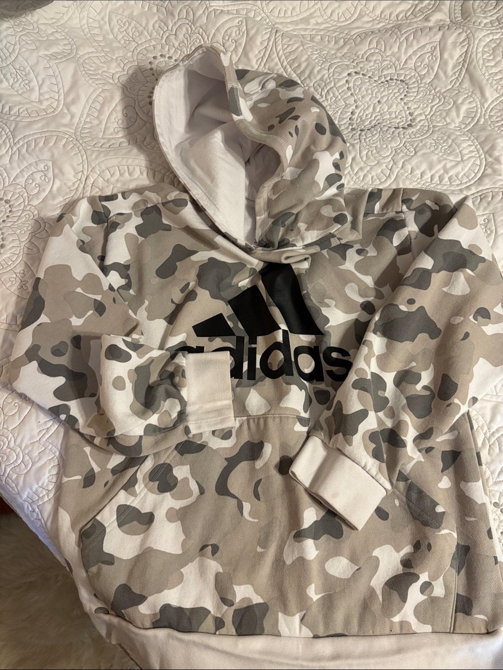 Adidas Kids' Camo Hoodie Sweatshirt - Beige/Grey